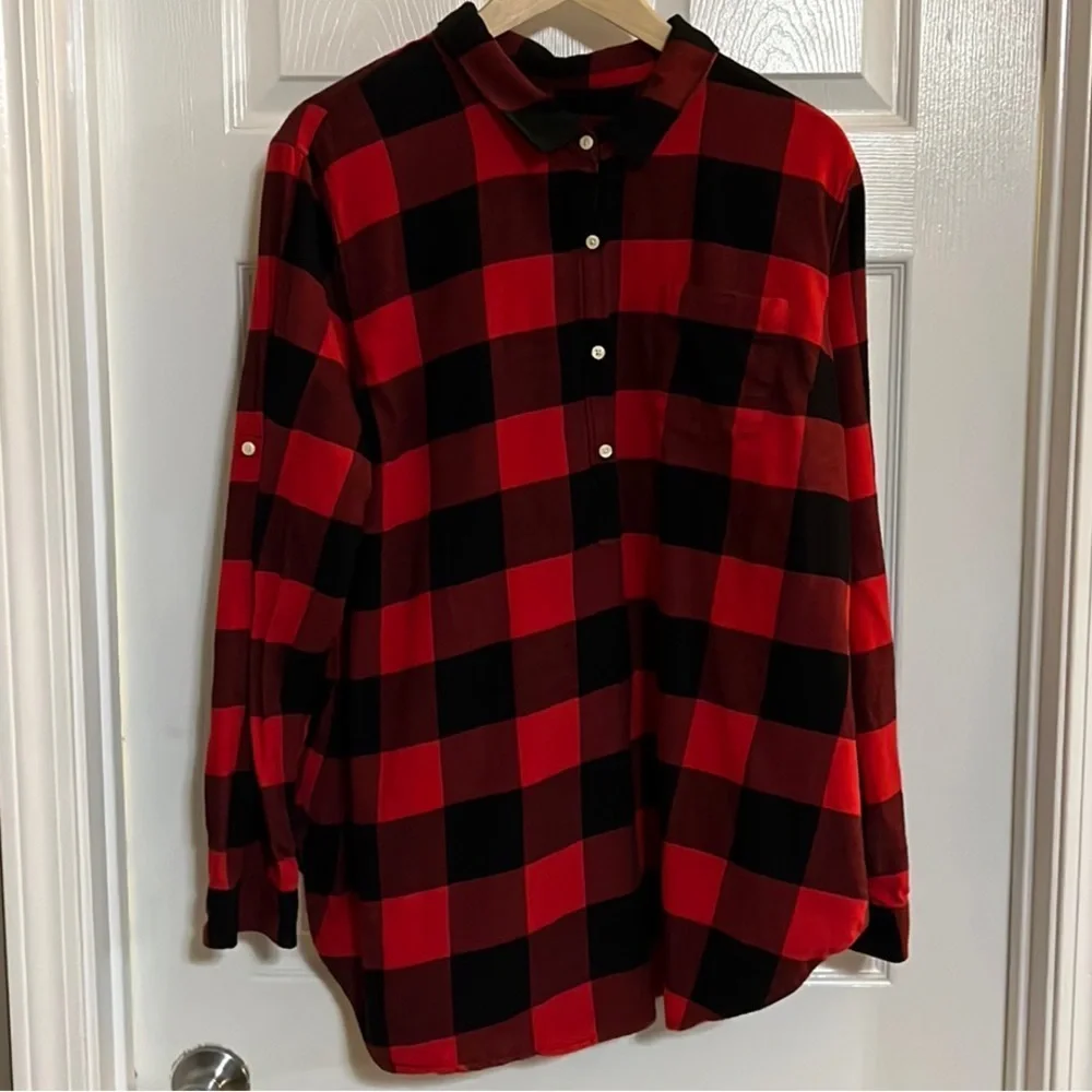 Maternity Half Button Down Plaid Shirt - Picture 1 of 3